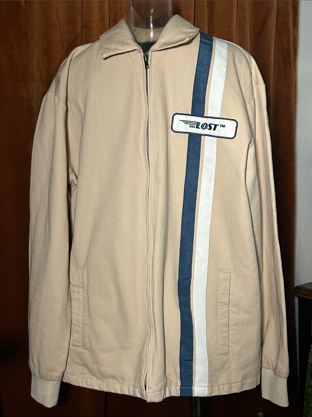 Lost Men's Beige Jacket with Blue & White Racing Stripes